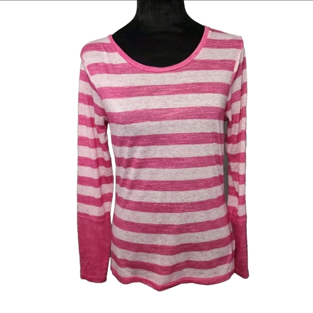 Balance Collection Pink and White Striped Long Sleeve Tee